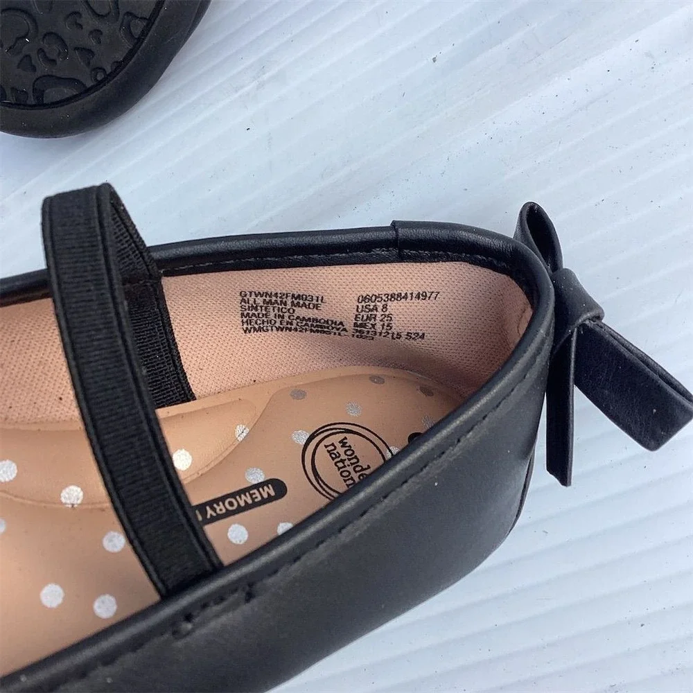 Wonder Nation Girls Black Bow Ballet Flats Casual Dress‎ Shoes